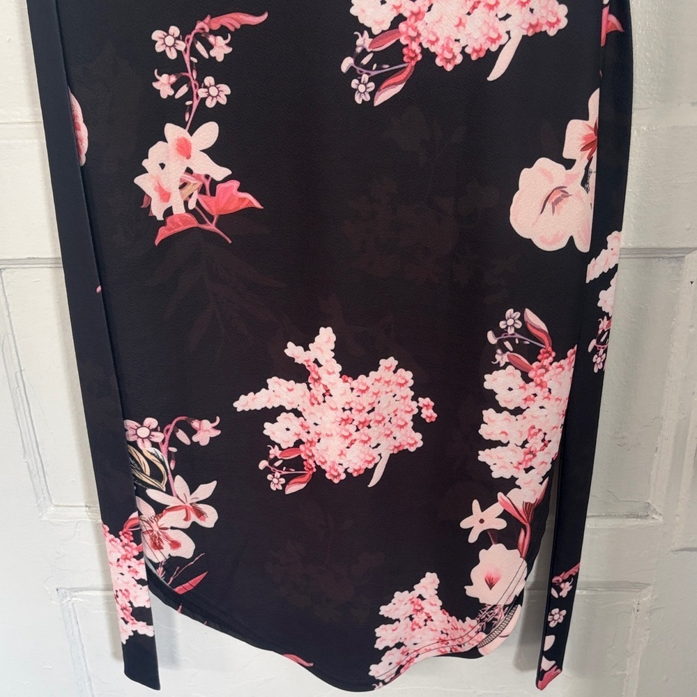 Black Midi Dress with Pink Floral Pattern - Picture 4 of 8